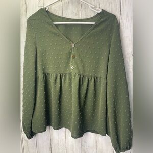 SHEIN Green Buttoned Peplum Blouse size Medium